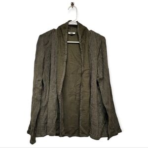 Pure J. Jill Open Front Stretch Crinkle Cotton Cardigan Green Medium